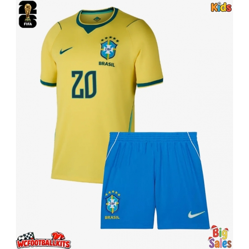Brazil Lucas Paqueta #20 Replica Home Stadium Kit for Kids World Cup 2026 Short Sleeve (+ pants)